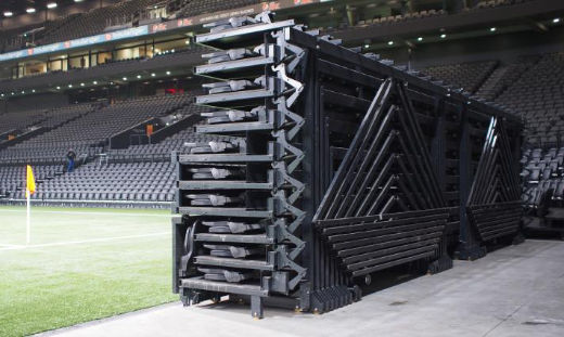 Folded telescopic stand at Paris La Défense Arena